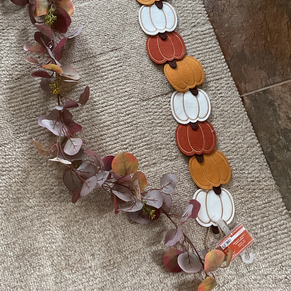 Pumpkin Felt Garland with Fall Leaves Garland